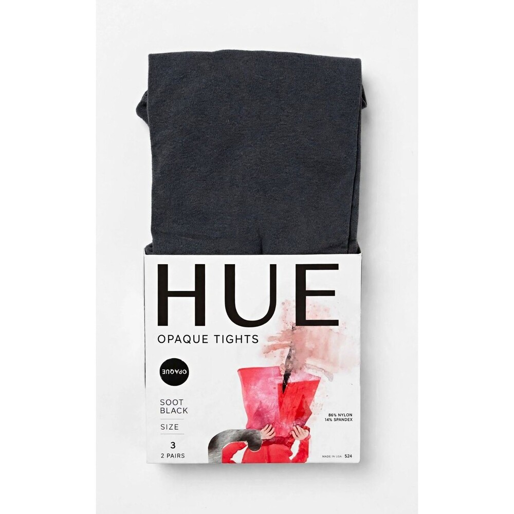 HUE Womens Size 3 Opaque Tights Soot Black 2- Pairs Gray Charcoal New U598
